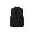 Blouse sans manches noir drapée devant avec col montant à nouer derrière !

Polyester 100, longueur : 40 cm&nbsp;

Fabriqué en Italie